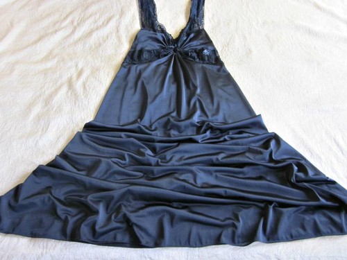 Vintage long silky black nylon - long,